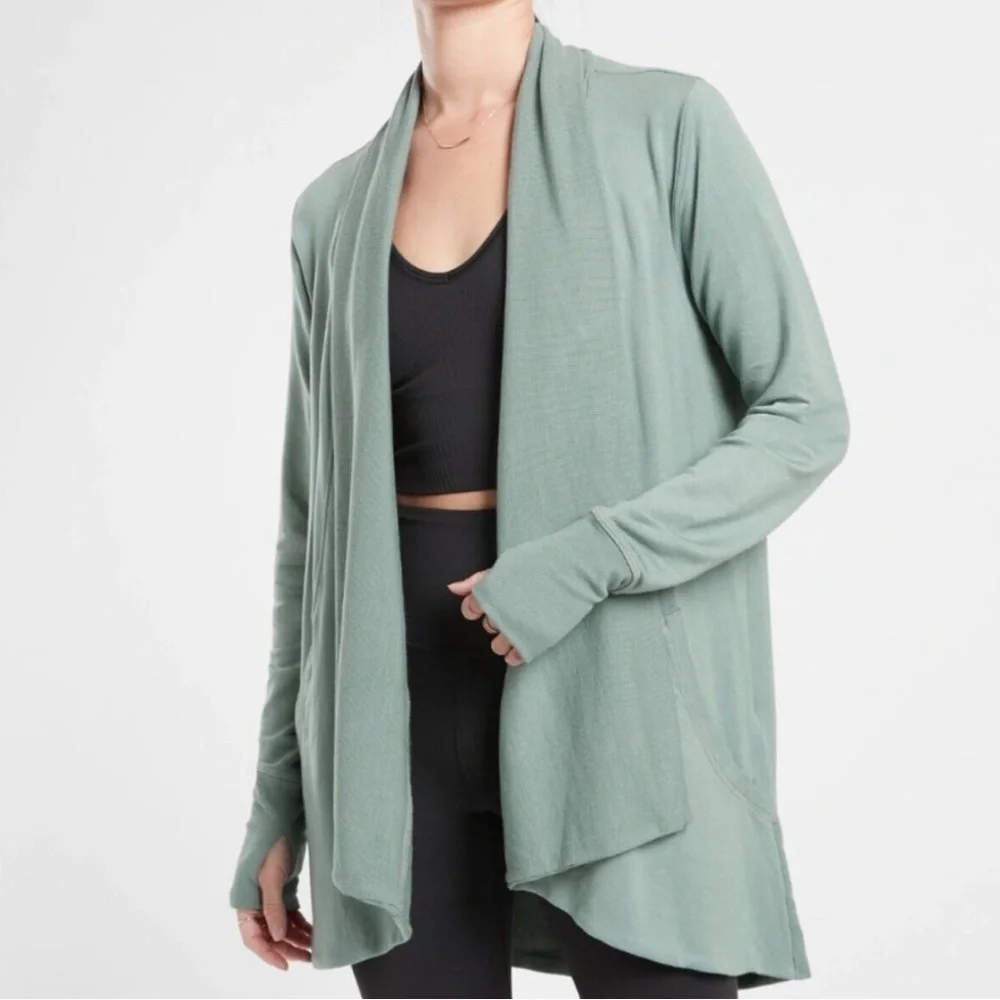 Athleta Nirvana Pranayama Minimalistic Mint Green Wrap Tencel Modal Cardigan - Picture 2 of 13